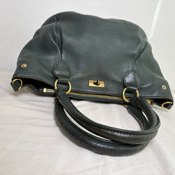 J. CREW Forest Green Pebbled Leather Brampton Hobo Satchel Crossbody Bag Purse - Picture 5 of 11